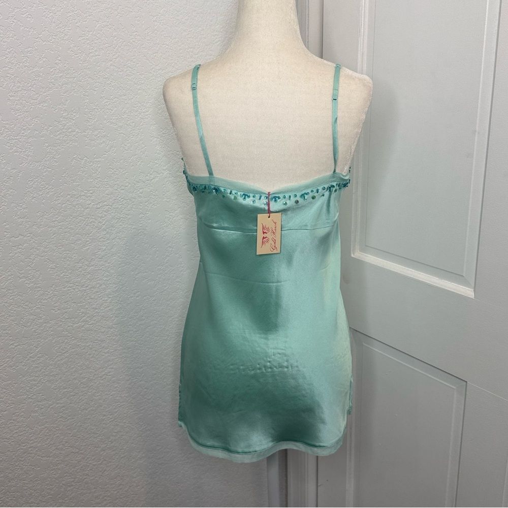 NWT Gold Hawk TRIANGLE SILK CAMI Tiffany Blue X- Small Beaded / Embellished - Picture 3 of 9